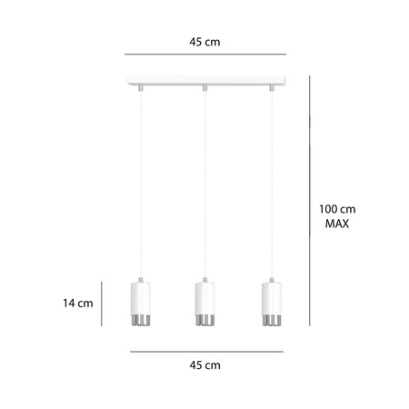 FUMIKO 3 WHITE-CHROME 814/3 designerski spot wiszący białe tuby srebrne dodatki